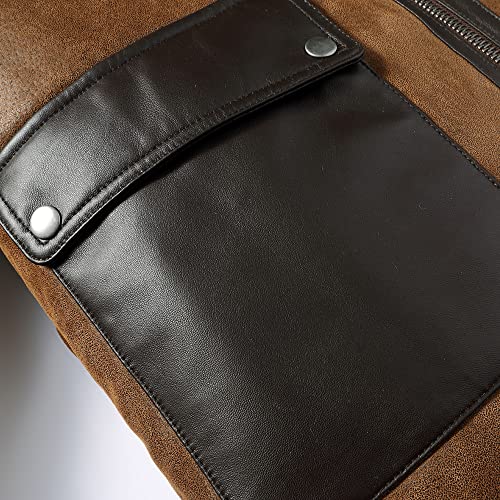 FLAVOR Men's Leather Aviator Jacket Motorcycle Bomber Shearling Coat4