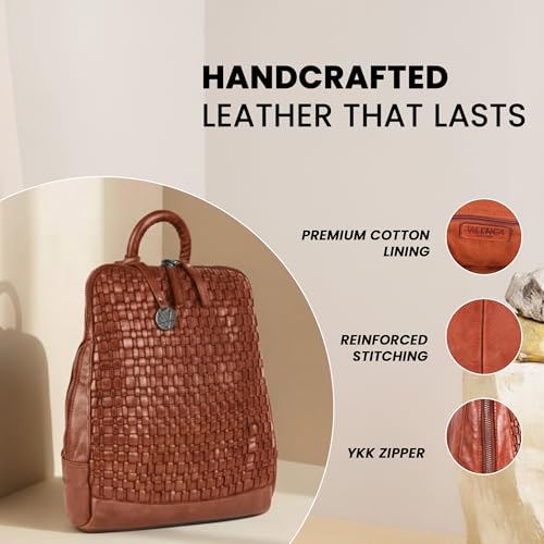 Image of 12.5 Inch Genuine Leather Backpack for Women and Men, Cognac Leather Backpack with Adjustable Shoulder Strap