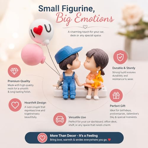 Image of Car Dashboard Couple Figurine with Balloon Decor - Silicone Cute Love Mini Statue Showpiece for Car Interior, Romantic Bobblehead Toy Gift Accessory for Couples, Dashboard Decoration