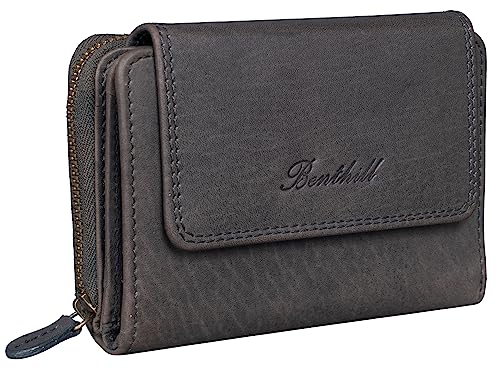 Benthill Damen Geldbörse Groß Echt Leder - Portemonnaie mit RFID Schutz - Portmonee mit vielen Kartenächer - Damenbörse inkl. Geschenkbox, Farbe:Grau