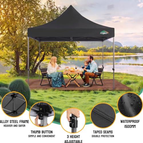Image of COBIZI 10x10 Heavy Duty Pop Up Canopy Tent with 4 Sidewalls, Black