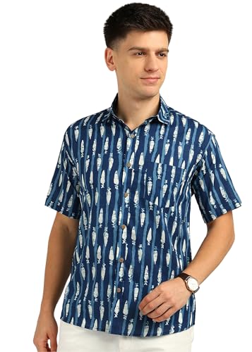 Image of BLOCKS OF INDIA Cotton Hand Block Print Half Sleeves Summer Shirt for Men
