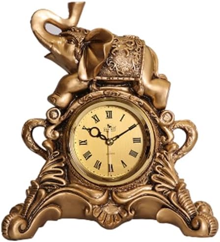 Retro Baby Elephant Quartz Clock Living Room Desk Shelf Clocks Decoration (Copper Gold)