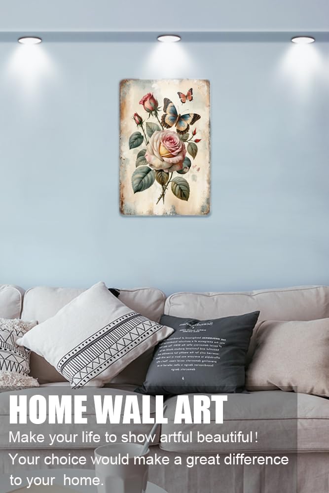 VIOFLOW Targa In Metallo Con Farfalla Rosa E Grigia: Decorazione Da Parete Vintage 20x30cm, Antiruggine, Ideale Per Cucina, Bar, Garage E Casa - 2