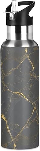 Gray Marble Gold Yellow Insulated Water Bottle 32 Oz, BPA-Free Sports Water Bottle with Straw Leakproof Water Bottles disponible en Yaxa Colombia