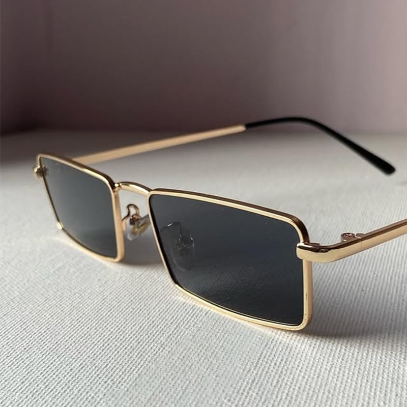 Image of Small Y2K Narrow Rectangle Sunglasses for Women Men | Trendy Raves,80s 90s Retro,Lightweight,Thin Metal Frame,UV400 Protection,Fashion Glasses for Festival Travel Driving