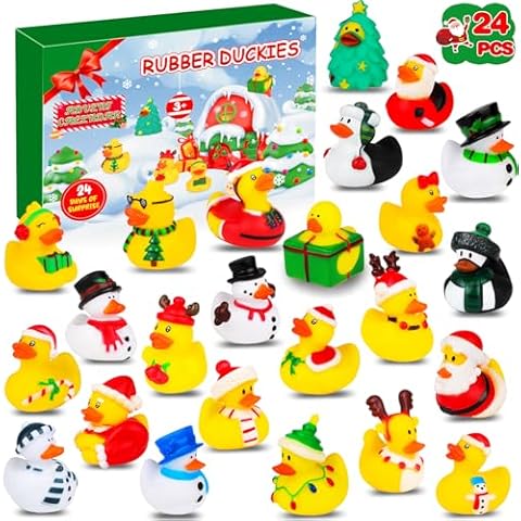 Advent Calendar 2024 Christmas Ducks - 24 Days Christmas Countdown with 24 Xmas Santa Rubber Duckies Bath Toys, Christmas Gifts Party Favors for Boys, Girls, Toddlers and Kids Cover