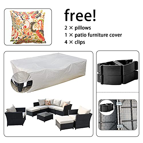 Xizzi Outdoor Patio Furniture No Assembly Required 9 Pcs Patio Furniture Sets Pe Rattan Wicker With 2 Pillows And Coffee Table,Backyard Patio Conversation Sets Sectional Sofa (Beige) #TOP3