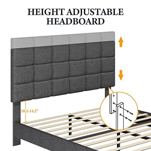 Yaheetech Upholstered Bed Frame, Platform Bed Frame With Adjustable Headboard, Mattress Foundation, Strong Wooden Slats Support, No Box Spring Needed, Dark Grey, Full #TOP5