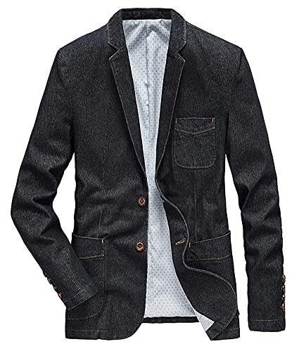 Kedera Mens Classic Notched Collar 2 Button Washed Denim Blazer Jeans Suit Jacket