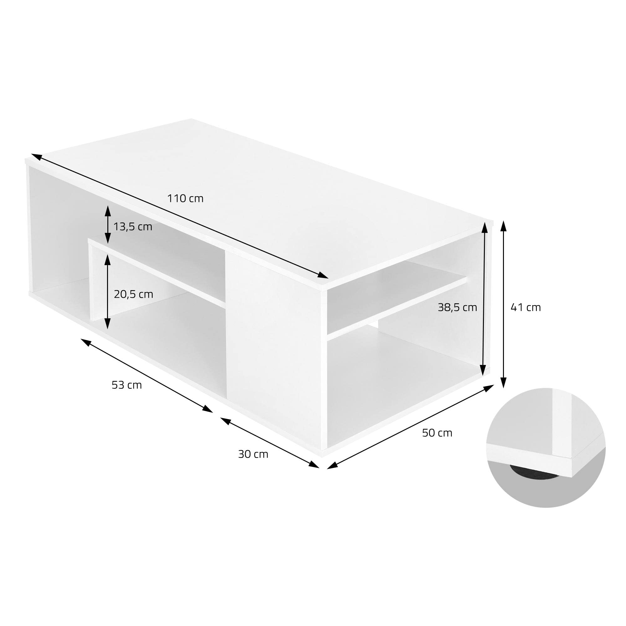ML-Design Tavolino da caffè per Salotto 110 x 50 x 41 cm con Ripiani Tavolo da Divano Moderno con Spazio di Stoccaggio in Truciolato Rivestito Bianco Mobili da Soggiorno