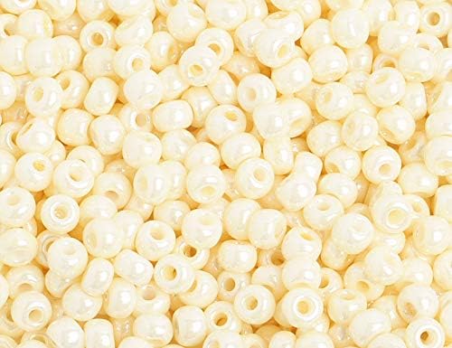 Czech Glass Seed Bead/Pony Bead 6/0 Opaque Pearl Eggshell - 500g Bulk Bag by Preciosa (Jablonex)