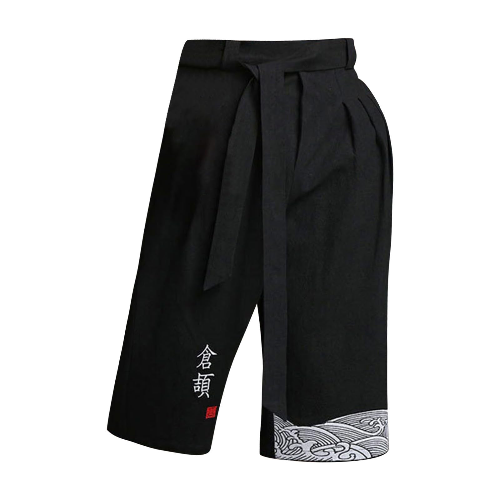 Kirakuco Pantaloni Giapponesi Uomo 3/4 Estivi Cotone Lino Pantaloni Baggy Uomo Yoko Pantalone Giapponese Larghi Taglie Forti Japan Casual Pantalone Stile Giapponese