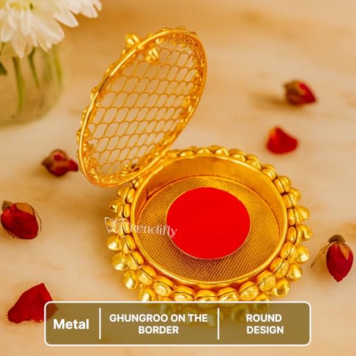 Image of Trendifly Golden Metal Ghungroo Round Gold Silver Coin Cash Shagun Box | Decorative Ring Coin Sikka Storage Box | Wedding Pooja Baby Shower Rakhi Shagun Return Gifts