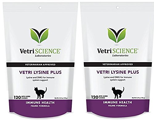 VetriScience Laboratories Vetri Lysine Plus, Immune Support Supplement for Cats, 120 Bite-Sized Chews Bundled (2 Pack)