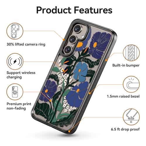 Coque Samsung S24 Rosarnnah Passiflora 6,2" noire antichoc