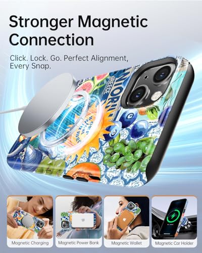 Coque iPhone 15 Plus antichoc fine compatible MagSafe motif collage fruits