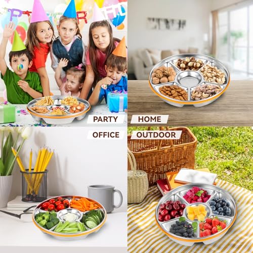 Motith Divided Serving Tray With Lid - Snack Tray With Lid Vegetable Tray With Lid Stainless Steel 6 Compartments 10Inch 60Oz For Christmas Party Platter Snackle Box Container Fruit Trays Veggie Tray thumb #3