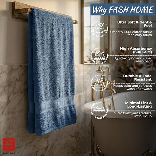 Image of Fash Home 600 GSM Combed Cotton Bath Towel 75x150 cm - Ultra Soft, Quick Dry, Highly Absorbent, Luxury Bathroom Towel, 1 Piece (Dark Teal)