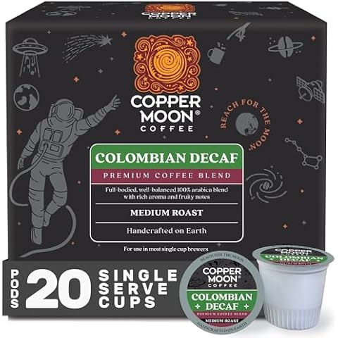 Copper Moon Single Serve Decaffeinated Coffee Pods for Keurig K Cup Brewers, Colombian Decaf Blend, Medium Roast Coffee, 20 Count Cover
