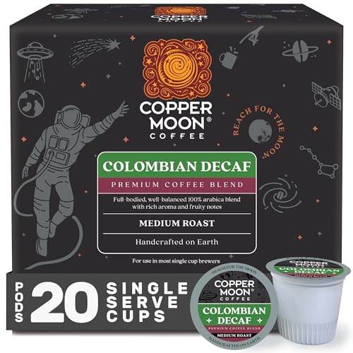 Image of Copper Moon Single Serve Decaffeinated Coffee Pods for Keurig K Cup Brewers, Colombian Decaf Blend, Medium Roast Coffee, 20 Count