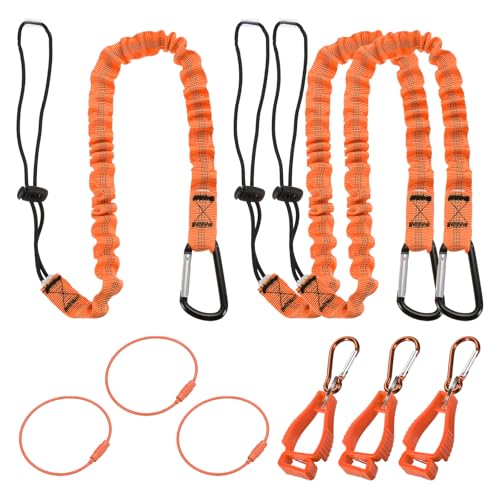 Image of MECCANIXITY Retractable Tool Lanyard 3ft with Aluminum Buckle and Adjustable Loop End, Included Glove Clamps and Keychains, Fall Protection Tools Leash for Hand Tools, Orange 3 Pack
