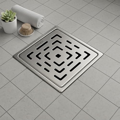 Image of EVANEX Square Bathroom Drainer | Shower Drainer Channel | 6x6 Inch Floor Drain | 304 Stainless Steel Bathroom Jali |Waste Water Floor Drain with Cockroach Trap | Silver| Bathroom Accessories Set