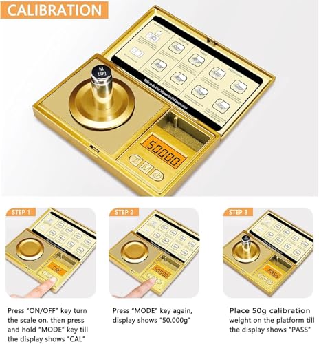 Image of Cason Milligram Pocket Scale, 50g /0.001g Portable Mini Weighing Machine - Best Gold Weighing Machine, Digital Pocket Weight Machine for Jewellery, Powder, Medicine with Tare & Calibration Weight(Gold)