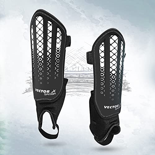 Image of Vector X Samba Shinguard with Ankle Adjustable | Training and Practice | for Girls and Boys | (Senior, Black-White)