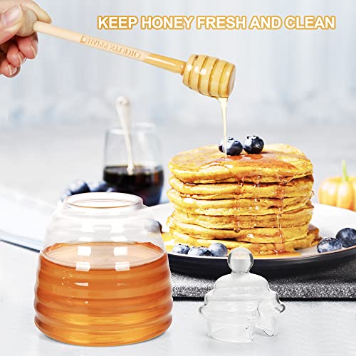 Happi Studio 13.5 Oz Honey Pot With Dipper - Extra Honey Dipper Stick - Glass Honey Jar And Dipper Set - Honey Jars With Dipper - Honey Containers With Dipper - Honey Dispenser - Honey Holder #TOP4