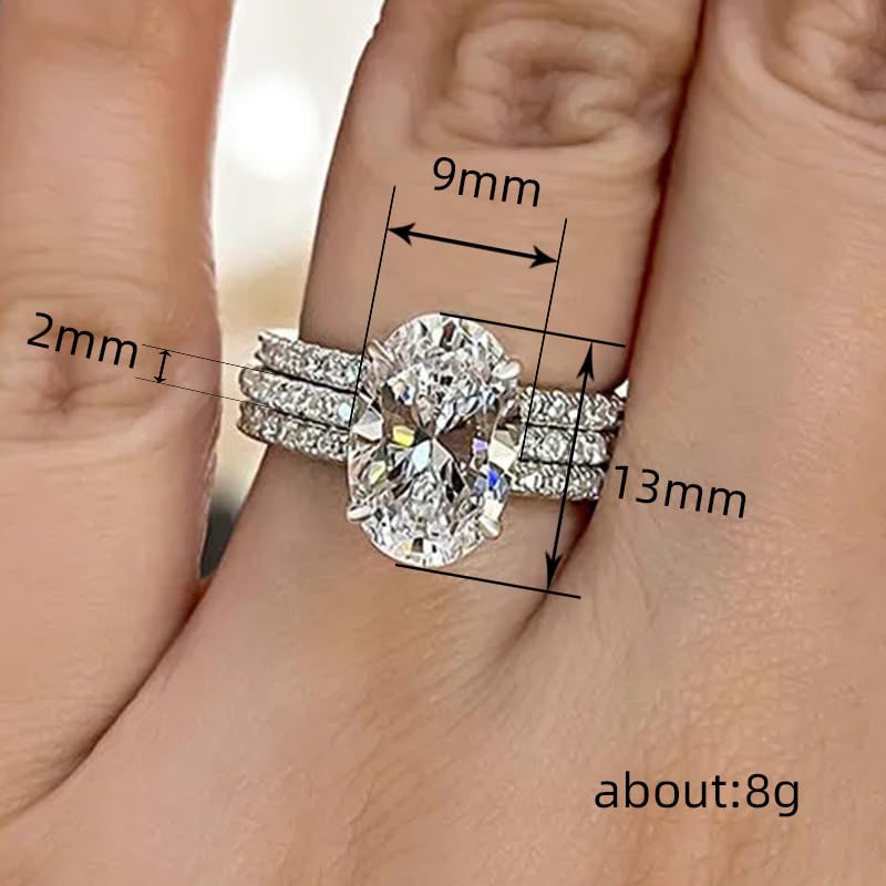 925 Silver Plated Fake Engagement Ring Promise Ring 3pcs Set Round Cut 3ct Halo Solitare Cubic Zirconia Engagement Ring for Women Fake Wedding Ring for Women's 7#2