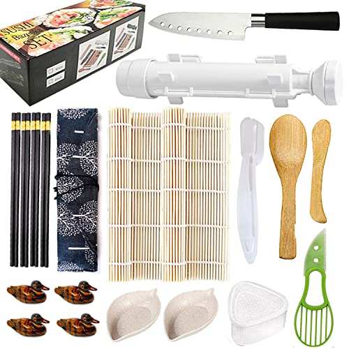 Premium Sushi Making Kit for Home, Sushi Mold Sushi Roller Tools for Beginners & Sushi Makers, with Chef’s Knife, Bamboo Sushi Mats, Sushi Bazooka Maker, Sushi Rice Mold, Temaki Sushi Mold 21 in 1
