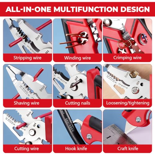 Image of Serplex 18-in-1 Wire Stripper Tool, Cr-V Steel Electrical Wire Stripping, Cutting & Crimping Pliers with Built-in Wrench, Cable Cutter /Crimper, Utility Cutter All-in-One Electrician Tool