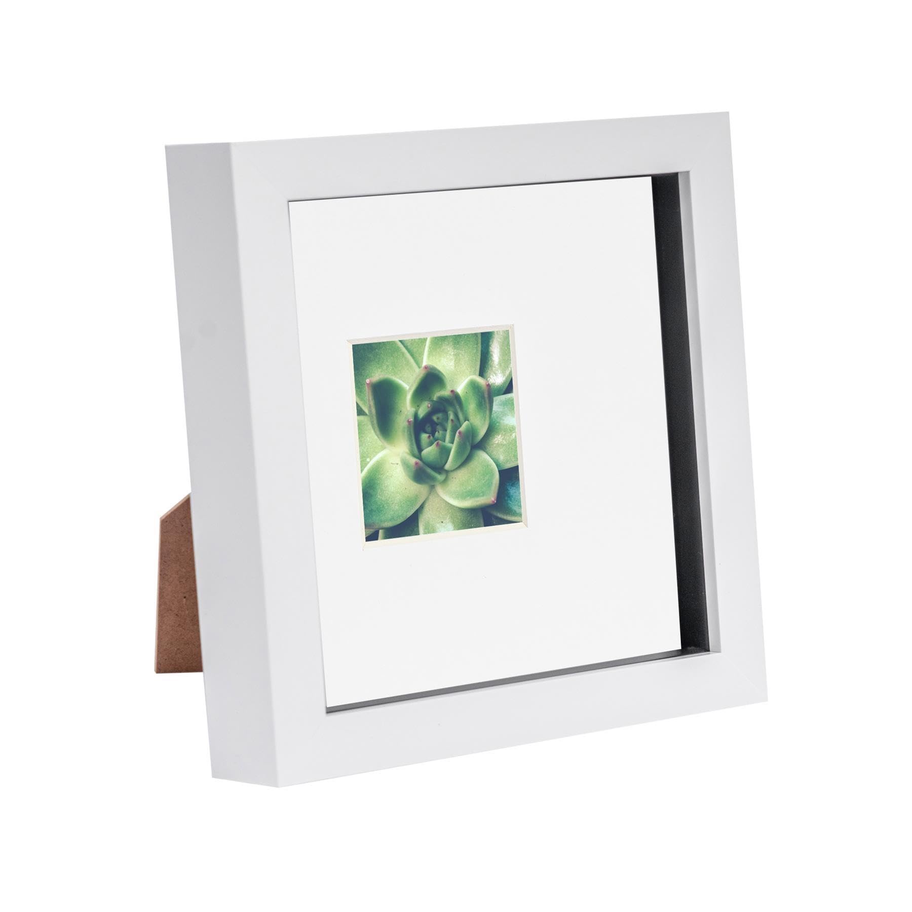 Nicola Spring 6 x 6 3D Shadow Box Photo Frame - Craft Display Picture Frame with 2 x 2 Mount - Glass Aperture - White/White