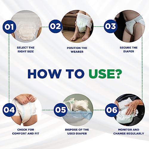 Image of Adult Diapers Pants Style - with Odour Lock, Unisex, Leakproof, Elastic Waist and Anti-Bacterial Absorbent Core - Waist Size 75cm - 140cm - 10 Count - XL