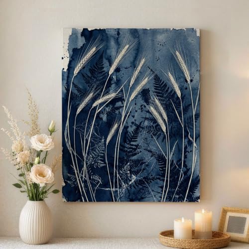 Cuadro botánico azul marino e impresión abstracta de plantas para sala de estar
