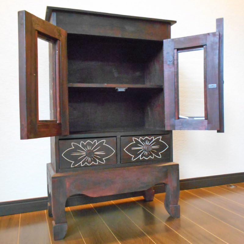 Amazon.co.jp: アジアン家具 バリ家具 花柄模様 猫足 キャビネット