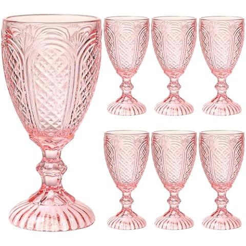 TrophyToast Colored Vintage Wine Glasses Set of 6 – 10.5 Ounces Colored Glass Water Goblets, drinking glasses for Valentines Day, Wedding, Holiday, or Fancy Glassware for everyday Cover
