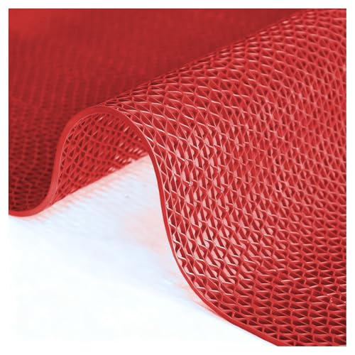 LYXXW Tappeto Pavimento Impermeabile Commerciale Forma S, Spesso 0,22'', Tappeto Drenante Antiscivolo, Rotolo Tappetini per Bagno e Piscina, Tappetini in Gomma Cavi Resistenti,Rosso,0.9x3m/3x10FT