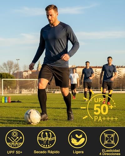 FlexVie Camiseta Manga Larga Hombre Deportiva UPF 50+ Secado Rápido, Camiseta Running Hombre Ligera y Transpirable para Fitness Gym Entrenamiento y Exterior Negro Heather m