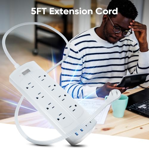 Image of 2 Prong Power Strip, Yozisital 2 Prong to 3 Prong Outlet Adapter, 5FT Extension Cord with Polarized Plug, 8 AC Outlets & 4 USB, Wall Mountable, Ideal for Non-Grounded Outlets