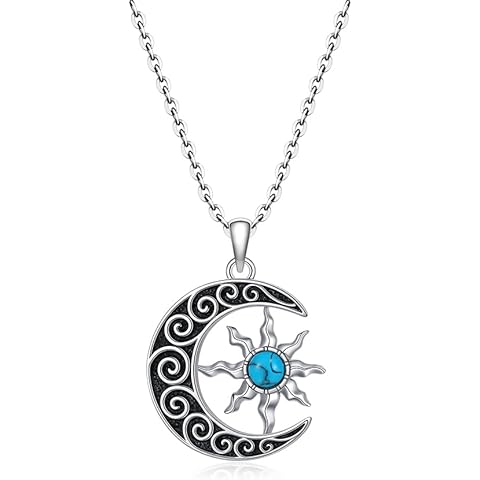 Sun and Moon Necklace for Women Turquoise Pendant Moon Necklace Sterling Silver Jew...