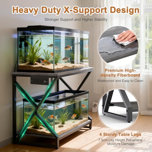 fishkeeper Heavy Duty Metal 50 Gallon Aquarium Stand with Charging Station, 2-Tier Storage Shelves with USB Ports and Outlets, 720LBS High Load Capacity Fish Tank Stand for Reptile/Turtle/Breeder Tank Stand - Image 5