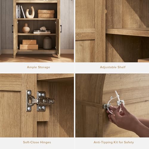 mopio-Lauren-654-Short-Arched-Cabinet-5-Tier-Arched-Bookcase-with-Doors-and-Shelves-Mini-Arched-Bookshelf-with-Storage-Kitchen-Pantry-Cabinet-Wooden-Storage-Cabinet-for-Living-Room-Oak mopio Lauren 654 Short Arched Cabinet 5 Tier Arched Bookcase with Doors and Shelves Mini Arched Bookshelf with Storage Kitchen Pantry Cabinet Wooden Storage Cabinet for Living Room Oak
