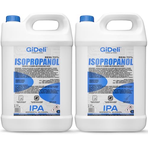 GiDeli Isopropanol 70% 2 x 5L Liter Reiniger Hochprozentiger Isopropylalkohol IPA Reinigungsalkohol für Reinigung von elektronischen Bauteilen Linsen und Bildschirmen