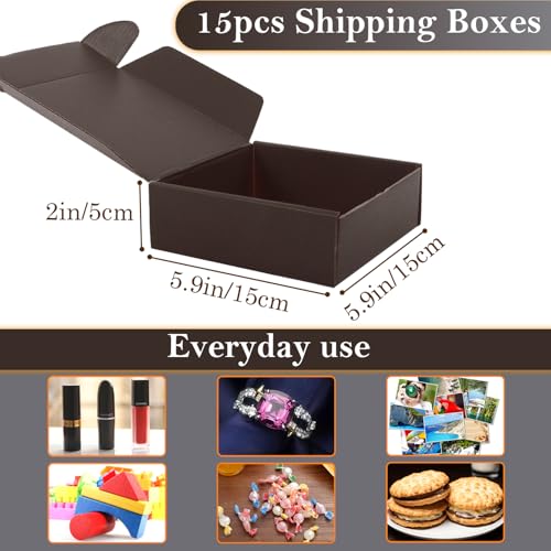 Image of Cardboard Boxes,15 Pack Shipping Boxes 6x6x2 Recyclable Mailing Boxes Colored Corrugated Cardboard Box Small Storage Boxes for Shipping, Mailing, Gifts Packaging (Coffee)