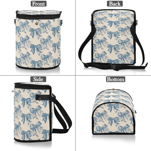 Image of Car Trash Can Blue Bow Car Garbage Bag with Lid Hanging Waterproof Leak Proof Vehicle Storage Bin