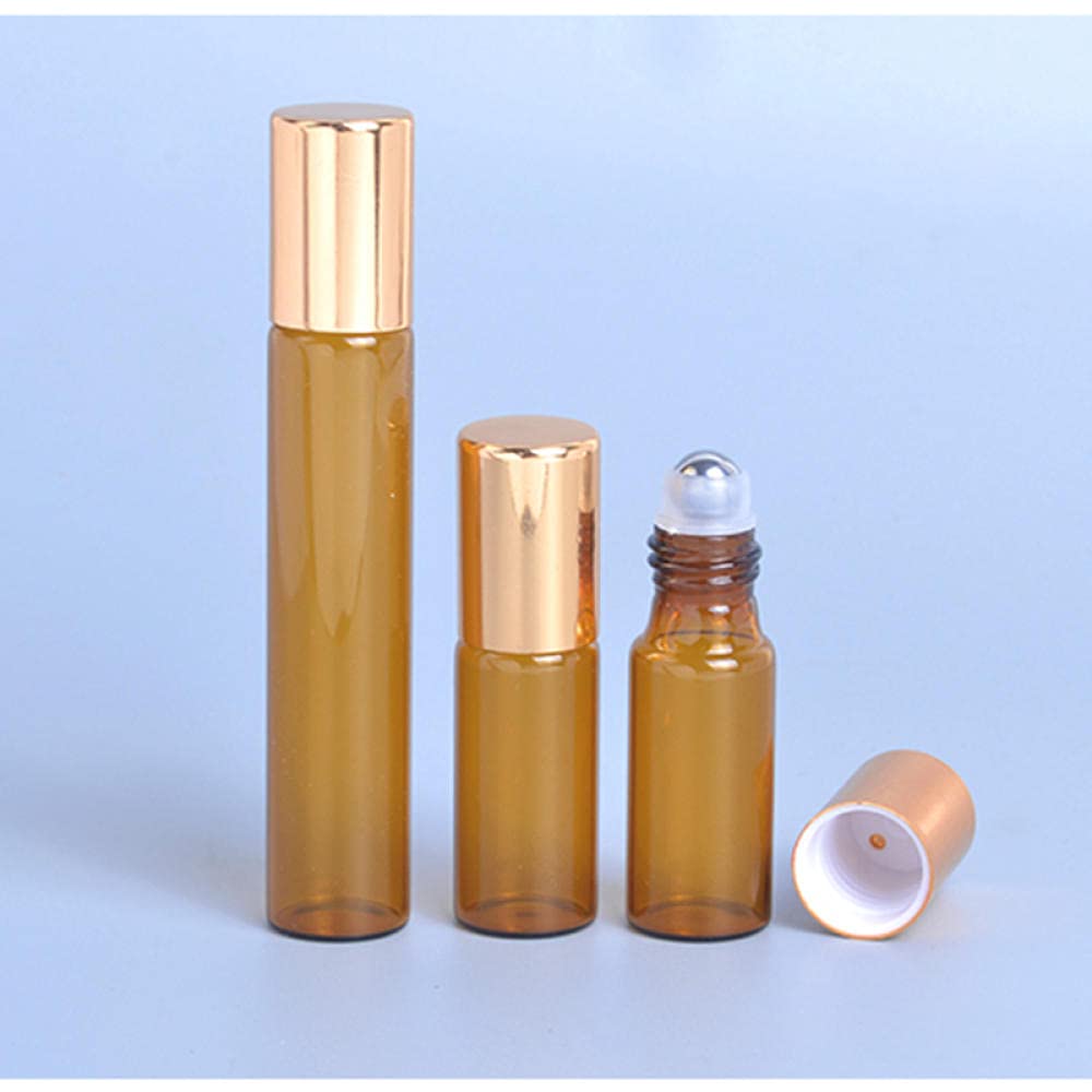 Parfümflasche Leer Leerer Nachfüllbarer Parfümflasche 10 Stücke 3Ml 5Ml 10Ml 5Ml 10 Ml Nachfüllbar Bernstein Ätherische Ölflasche Stahlball Parfum Flaschen Rollen Auf Parfüm Fall-10Ml_Glass