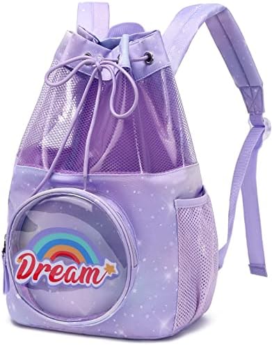 mygreen Rainbow Drawstring Backpack Beach Sackpack Sports Gym Travel Swimming String Bag Cinch for Boys Girls Cute Galaxy Purple Medium
