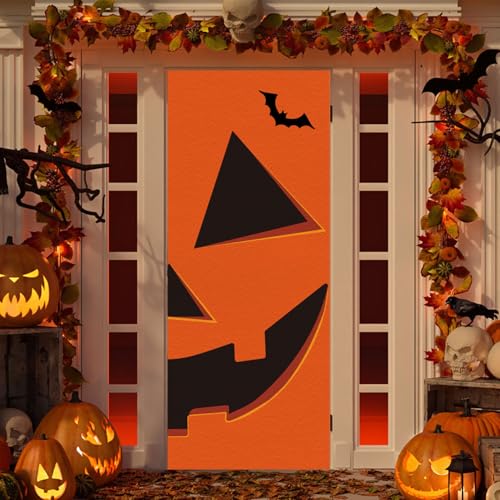 IMISHM Halloween Pumpkin Door Covers Halloween Door Decorations Halloween Door Banner Halloween...